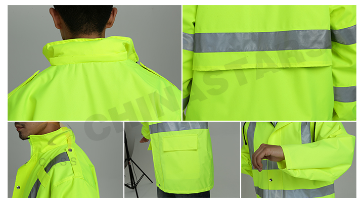 reflective raincoat detail